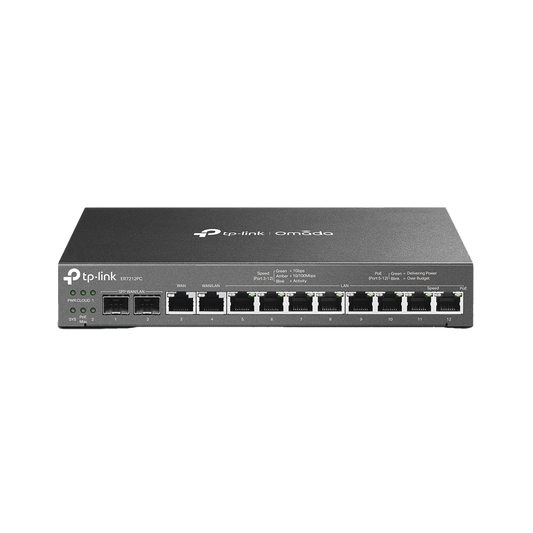 Router Omada VPN / SDN Multi-WAN 1G / Switch con PoE y Controlador  / 2 puerto WAN/LAN SFP 1G / 1 Puerto RJ45 WAN / 1 Puerto WAN/LAN RJ45 / 8 Puertos PoE+ LAN RJ45 /  24,980 Sesiones Concurrentes